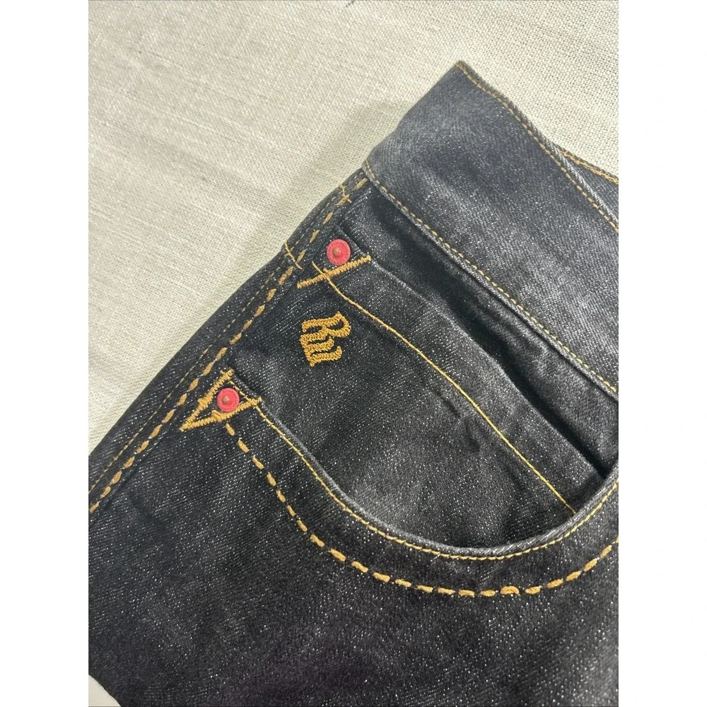 Rocawear Jeans 36 Dark Wash Wide Leg Embroidered Red Logo Baggy Streetwear